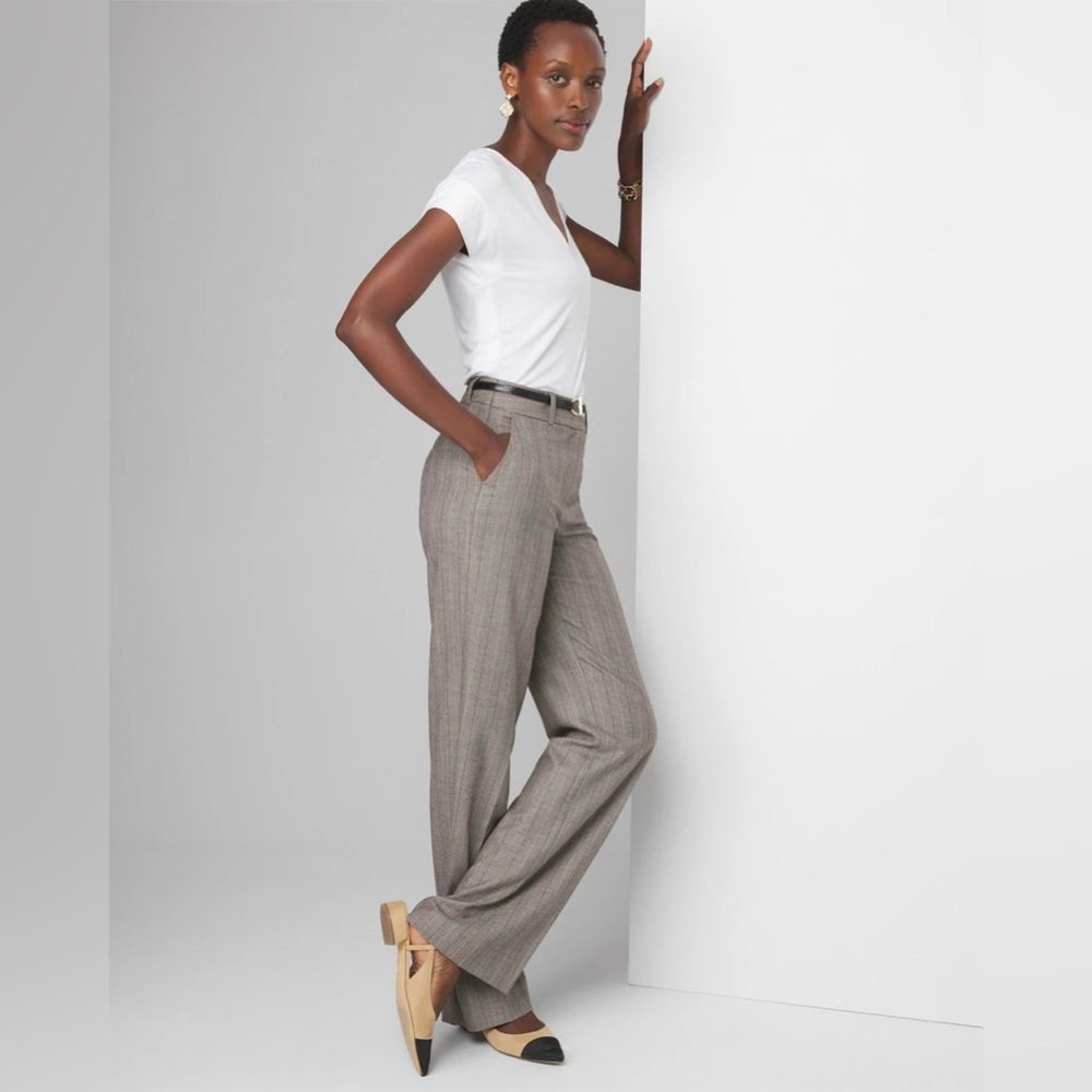 NWT WHBM Luna Wide Leg Herringbone Pinstripe Trouser